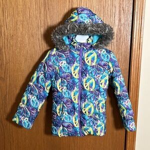 Total Girl fleece puffer coat, peace symbols